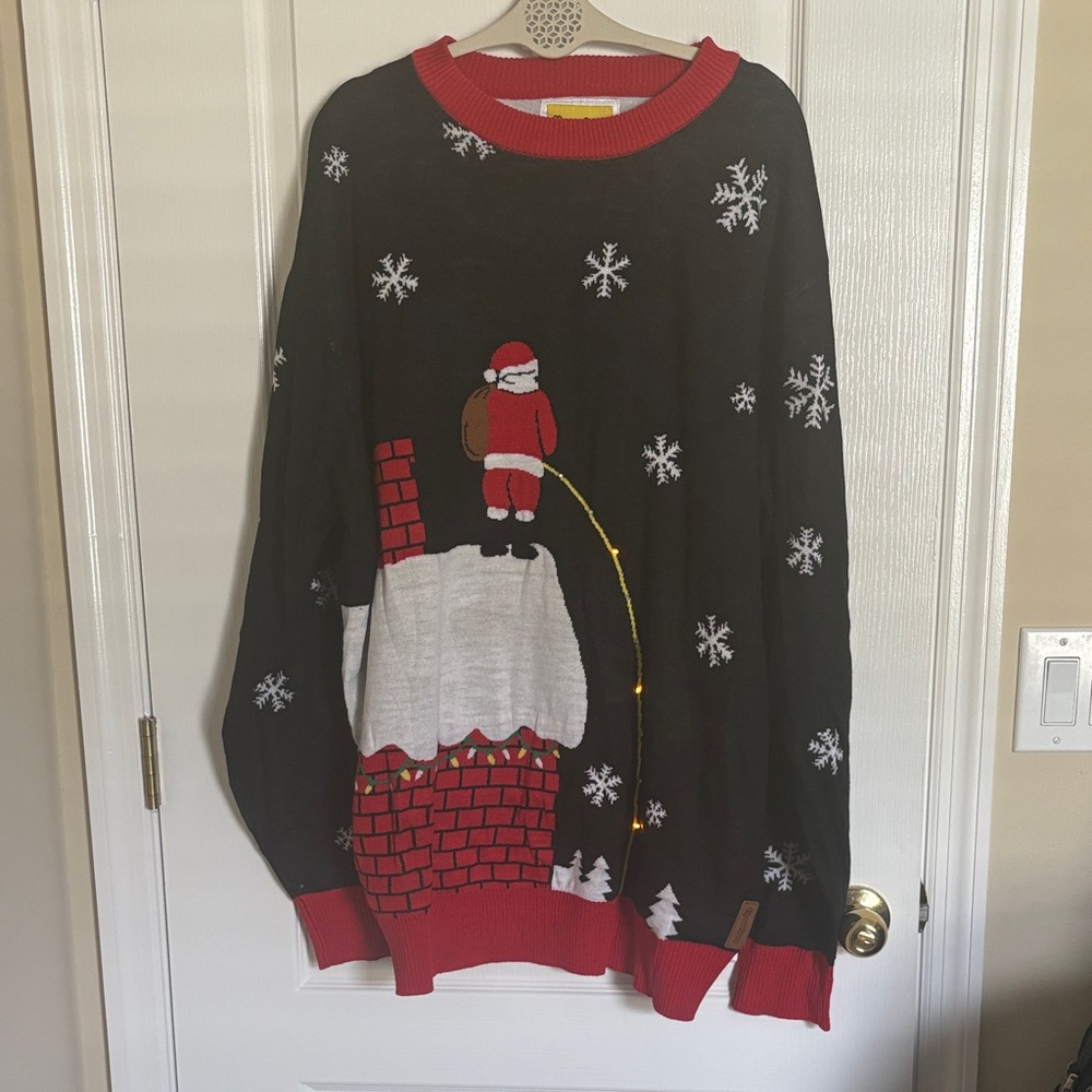 NWT Tipsy Elves Black and Red Santa Crewneck Light-Up Sweater
